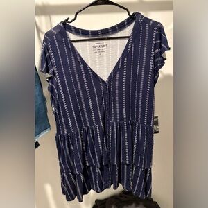 torrid Navy Button-Front V-Neck Ruffle Top